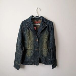 Source Unknown Panelled Dark Blue Faded Denim Jean Jacket